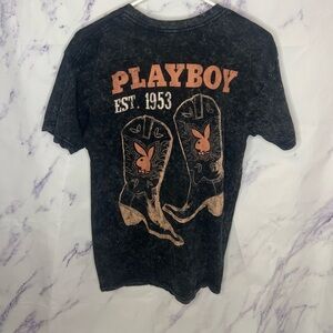 Playboy Women’s Acid Wash Western Short Sleeve Graphic T shirt Sz M